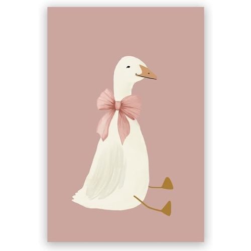 Trendy Silly Goose Pink Bow Canvas Wall Art Posters Cute Goose Poster Sage Green Nursery Wall Decor Farm Animal Printable Coquette Room Decor Aesthetic Girl's Room Goose Print 8x12inch Unframed