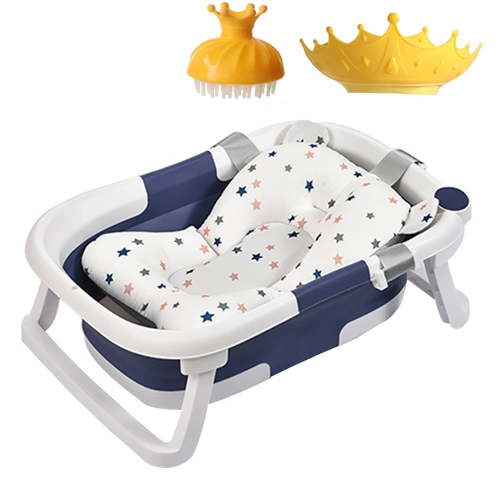 AYMZ Foldable Infant Bathtub with Soft Cushion & Thermometer, 0-36 Months, Portable for Travel