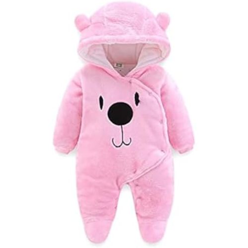 BOZWELL Newborn Baby Cartoon Bear Snowsuit Infant Jumpsuit Footie Romper Winter Coat Romper