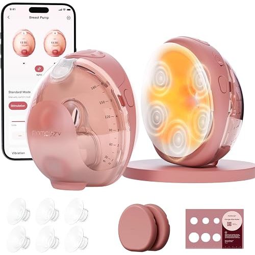 Momcozy Wellness 1 Wearable Breast Pump, Warm-Massage Hands-Free Pump with Heated Flange&Simulated Massage for Comfortable Breastfeeding&Let-Down, App-Controlled, 4 Modes 12 Levels, 180ml/6oz