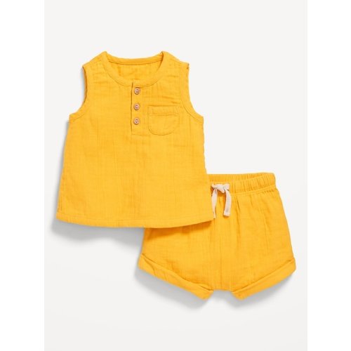 Unisex Double-Weave Tank Top and Shorts Set for Baby