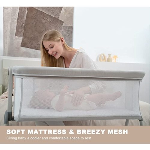 Angelbliss Baby Bassinet Bedside Sleeper, Easy Folding Portable Bassinet for Baby with Wheels, Adjustable Height, Included Mattress