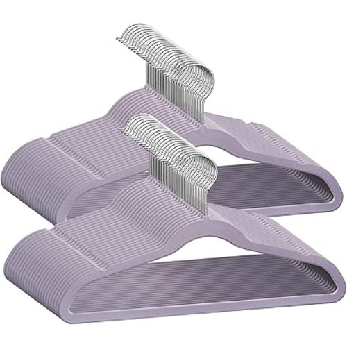 50 Premium Kids Velvet Hangers - 14" Inch Non-Slip Kids Hangers - Ultra Slim Space Saving Children Hangers - 360°Swivel Hook, Strong & Durable Kids & Preteen Hangers - Purple