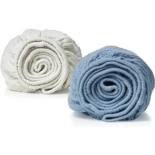 Momcozy Muslin Fitted Bassinet Sheet, 2 Pack Soft Breathable Natural Cotton 32"x16" Baby Cradle Mattress Sheet, 360° Mattress Wrapping No Slip Boys Girls Neutral Bed Sheet, Small, Blue & Grey