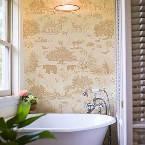 Woodland Modern Forest Farmhouse Peel and Stick Wallpaper - Beige Neutral, Self-Adhesive, Renter-Friendly Removable Wallpaper for Living Room, Bedroom, and Nursery (Linen Beige)
