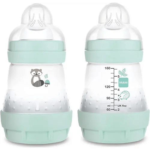 MAM Easy Start Anti Colic 5 oz Baby Bottle, Easy Switch Between Breast and Bottle, Reduces Air Bubbles and Colic, 2 Pack, Newborn, Matte/Boy