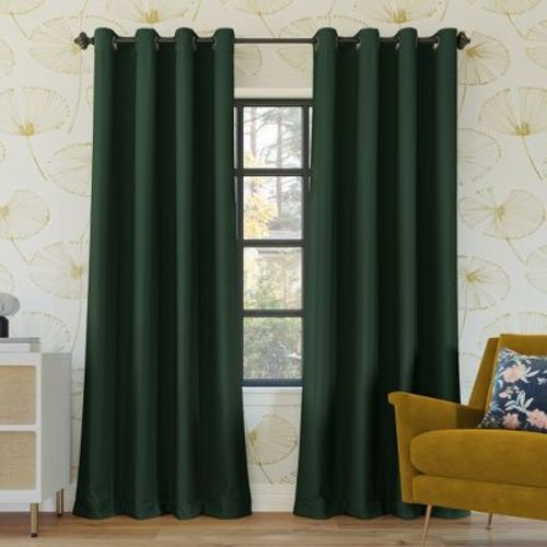 52"x84" Sun Zero Blackout Oslo Theater Grade Grommet Curtain Panel Evergreen: Modern Energy Efficient Noise Reduction
