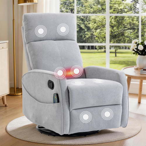 Rocker Recliner with Heat and Massage, LEGAHOME Velvet Upholstered 360° Swivel Rocking Recliner, Small Rocker Recliner with Side Pockets for Small Space, Manual Rocking Chair for Nursery, Gray