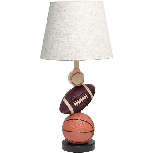 Simple Designs LT1082-SPT SportsLite 22" Tall Popular Sports Combo Basketball, Baseball, Football Polyresin Table Desk Lamp w Light Beige Fabric Shade for Kids' Room, Nursery,Bedroom,Gameroom,Mancave