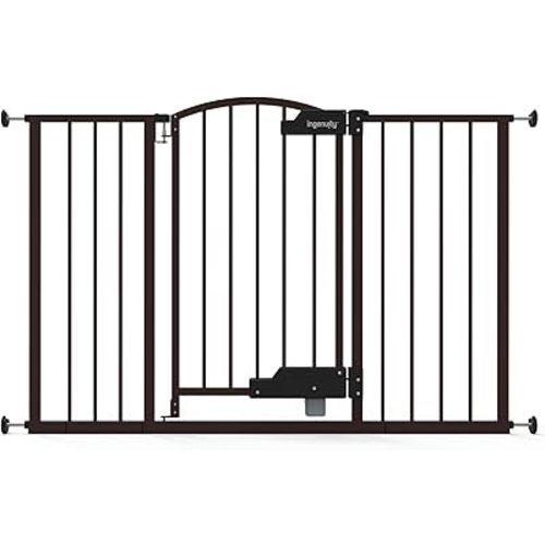 Ingenuity Easy Open Baby Gate & Dog Gate, Hands-Free Open Patent-Pending Foot Pedal, 27.5"-52" Wide, 28" Tall, Hardware or Pressure Mounted, Install in Doorway, Bottom of Stairs, or Wall - Espresso