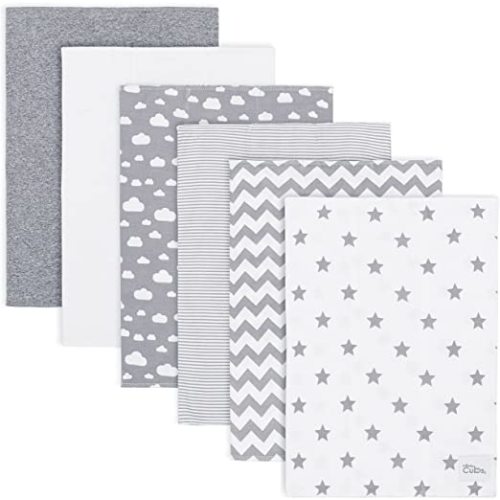 Comfy Cubs Burp Cloths 6 Pack Large 100% Cotton Washcloths Double Layered Absorbent Burping Cloth Extra Absorbent Baby Burp Cloth Extra Soft for Boys and Girls (Grey Pattern, Pack of 6) - Pack Of 6