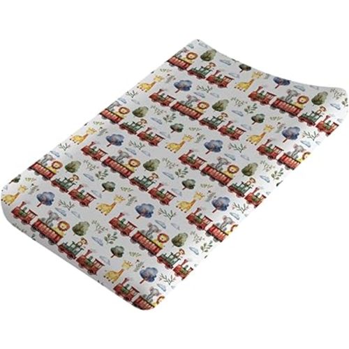 Train Animals Baby Changing Pad Cover,Elephant Monkey Giraffe Unisex Changing Pad Cover for Baby Boys Girls,Soft Breathable Changing Table Cover,Polyester Easy Care Diaper Changing Pad Table Sheet
