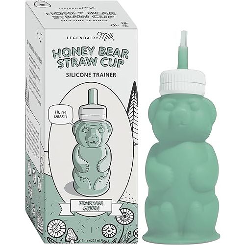 Legendairy Milk Honey Bear Straw Cup Silicone for Babies (Green), 8 oz. Dishwasher Safe Baby Straw Cup, Food Grade Silicone, Honeybear Sippy Cup for Ages 4+ Months, Trainer Straw Cup for Toddlers 1-3