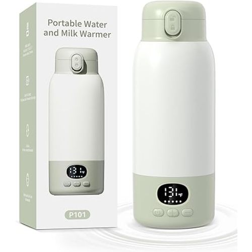 Portable Bottle Warmer for Travel,Milk Warmer for Baby Breastmilk with Fast Heating & Precise Temp Control, Bottle Warmer for Car, Outdoors, 17 Ounces Large Capacity,Green