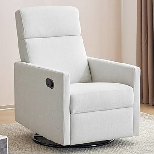 Swivel Rocking Recliner Chair for Adults, Rocker Nursery Glider Chair for Living Room, Upholstered Fabric Reclining Single Sofa Chair(Beige)