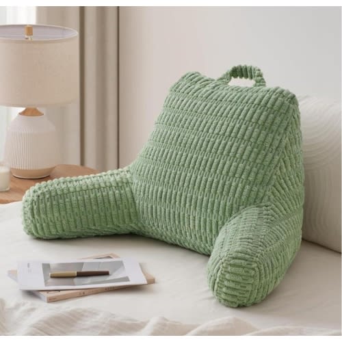 Blissful Diary Reading Pillow, Stylish Bed Pillow with Shredded Memory Foam for Adult Children Backrest, Back Pillow for Bed & Couch Sitting Up with Arms & Pockets & Washable Cover (Off White)(Sage Green) - Blissful Diary