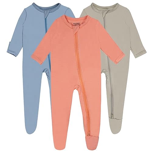 Baby Boy Footed Pajamas with Mittens,Rayon Made from Bamboo Sleepers, 2 Way Zipper Long Sleeve Pjs