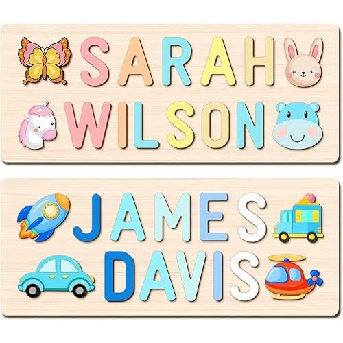 Name Puzzle for Kids Personalized, Custom Baby Toddler Basket Stuffers Gifts for Boy Girl, First Baby Birthday Gift, Montessori Learning Toddler Toys