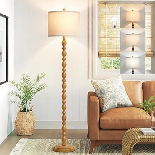 Luvkczc 62" Rustic Floor Lamp with 3 Color Temperatures, Retro Farmhouse Standing Lamp for Living Room, Bedroom, Corner, Dining Room - Rotary Switch Resin Floor Lamps for Home (Brown)