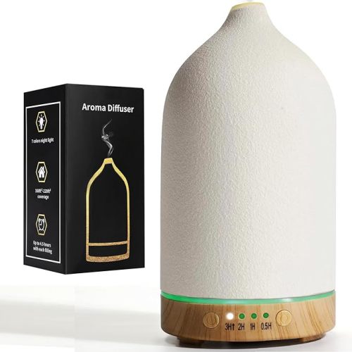 BOXING Essential Oil Diffuser, 3 in 1 Aromatherapy Diffusers for Home Large Room, 7 Colors of Night Light and Quiet for Bedroom, Fragrant Scent & Ceramic Gift Idea, Timer, Auto Shut-Off, 100ML, White