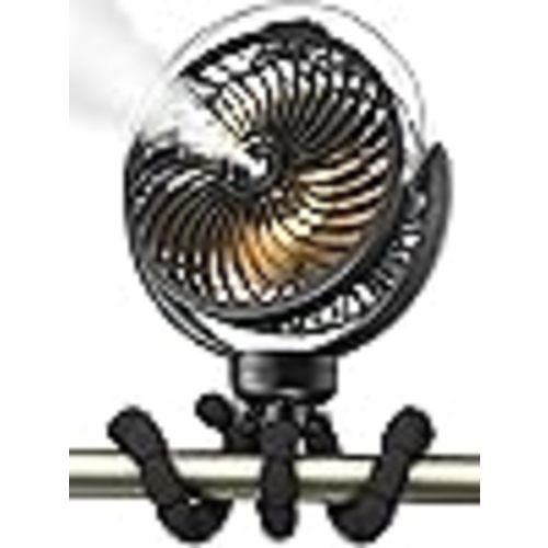 Misting Stroller Fan – Portable Baby Fan with Spray Cooling, 4 Speeds, Quiet Rechargeable Fans for Travel, Outdoor, Golf Cart, Car Seat, Beach (Black) : Home & Kitchen