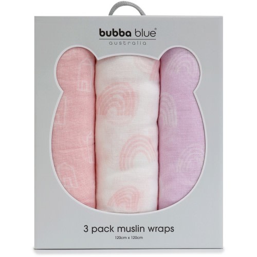 Bubba Blue Nordic Muslin Wraps 3 Pack - Rose/Lilac
