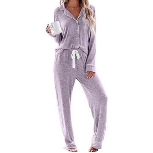 Aamikast Women's Pajama Sets Long Sleeve Button Down Sleepwear Nightwear Soft Pjs Lounge Sets