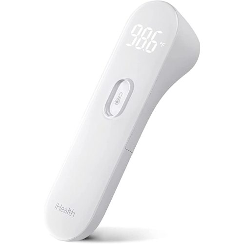 iHealth No-Touch Forehead Thermometer, Infrared Digital Thermometer for Adults and Kids, Touchless Baby Thermometer, 3 Ultra-Sensitive Sensors, Large LED Digits, Quiet Vibration Feedback, Non Contact - White