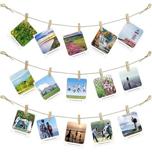Photo Hanging Display with 50 Photo Clips, String Hanging Pictures Decor Wall Display, Clip Photo Holders for Hanging Kids Artwork On Wall Decor Home