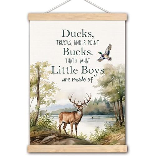 pouep Boys Nursery Wall Art Poster, Forest Nursery Decor, Farmhouse Woods Wild Deer Duck Canvas Prints Wall Decor for Toddler Kids Boys Bedroom Playroom Classroom, 12x16 Inches