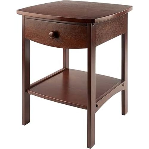 Winsome 22 x 18 x 18-Inch Wood Curved End Table/Night Stand with One Drawer, Brown (94918)