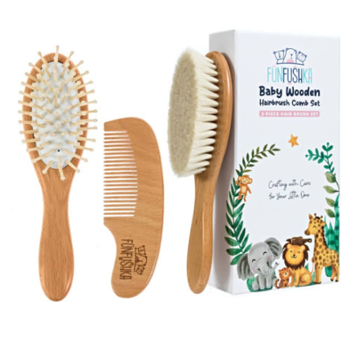 Baby Hair Brush Set for Newborns & Toddlers - Baby Brush and Comb Set - Ultra Soft Goat Hair Bristles, Perfect for Cradle Cap, Newborn Showers & Registries Gift, Comb Brush for Girls & Boys