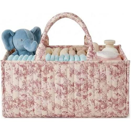 Amazon.com: BBIQI Quilted Fabric Storage Basket Floral Baby Diaper Caddy Quilted Basket Organizer for Newborn Nursery Bedroom Car Storage