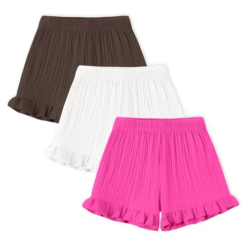 DREAM BUS 3 Pack Baby Girls Shorts Toddler Summer Casual Shorts Cotton Toddler Girls Ruffled Shorts Newborn Infant Bloomers