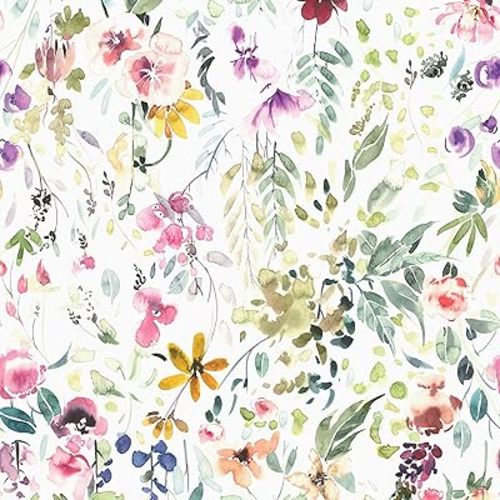 VEELIKE Watercolor Wildflowers Wallpaper Peel and Stick Removable Floral Wallpaper for Bedroom Bathroom Nursery 17.7''x354'' Self Adhesive Wall Mural Floral Contact Paper for Walls Furniture Cabinets