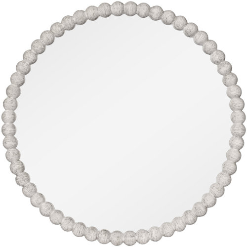 Dakota Fields Wood Framed Beaded Decorative Round Mirror - 36x36”, White
