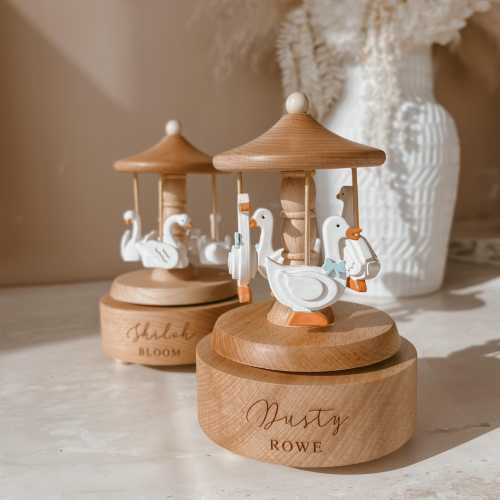 Personalised Musical Carousel Wooden - First Birthday Gift - Baptism Gift - Christening Gift - Heirloom Music Box - Goose - Duck