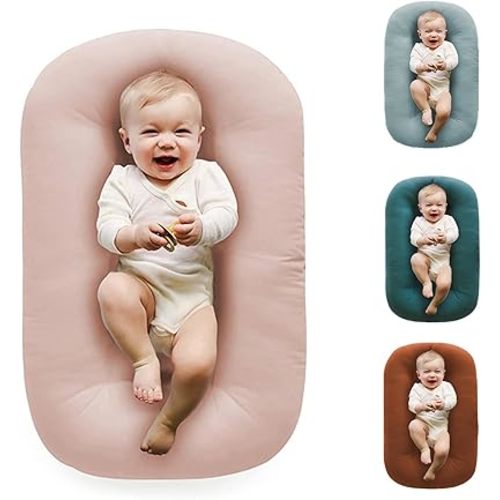 Baby Lounger Pillow,Loevin Baby Lounger Pillow for Newborn Cosleeping for Baby in Bed,Newborn Lounger Baby Nest for Boys & Girls 0-12 Months-Pink