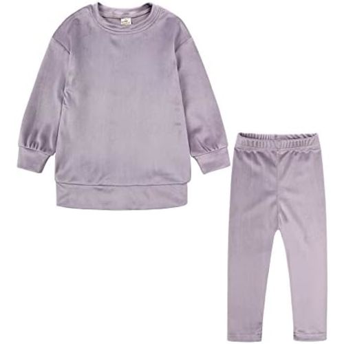 Kids Tales Little Girls Velour Sweatsuit 2Pcs Velvet Round Neck Sweatshirt + Sweatpants Fleece Pullover Jogger Outfits Set
