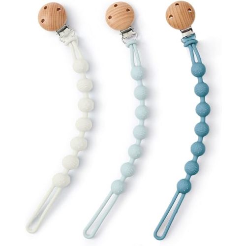 WeSweet 3PCS Pacifier Clip, Silicone One Dummy Clips with one piece design Soother Clips