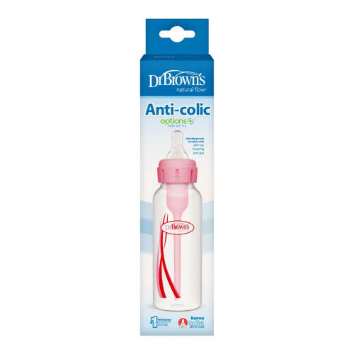 Dr. Brown's Natural Flow Anti-Colic Options+ Narrow Baby Bottle, with Level 1 Slow Flow Nipple