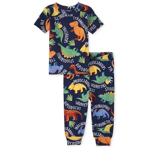 The Children's Place Baby Boys' Dino Allover Snug Fit Cotton 2 Piece Cotton Pajamas