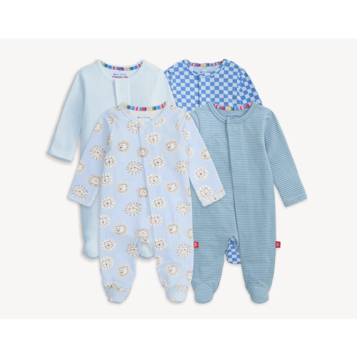 Magnetic 4-Pack Footie 0-3 Months Blue Lion