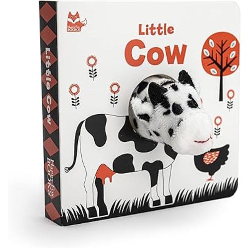 Little Cow (Happy Fox Books) Finger Puppet Board Book with High-Contrast Art in Black, White, and Red Designed Specifically for Babies; Soft Plush Cow Puppet, Die-Cut Elements, and Rounded Corners