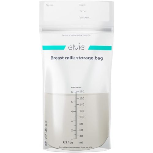 Elvie Breastmilk Storage Bags Store, Freeze and Warm Breast Milk, at Home or On The Go l 100 x 6 oz Leak-Proof Breast Milk Storage Bags l Hygienic Double-Seal Zipper