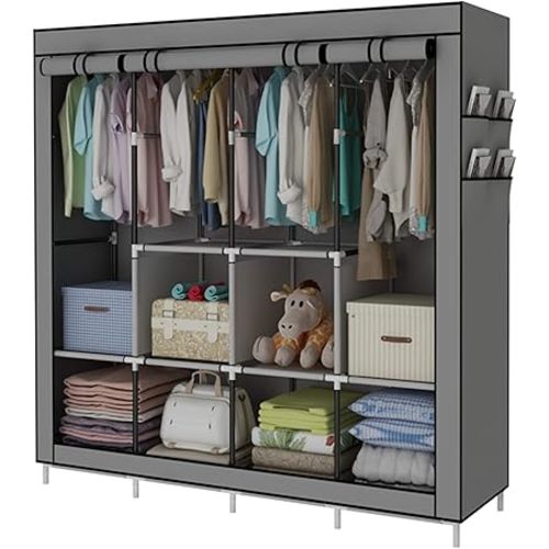 ACCSTORE Portable Wardrobe Clothing Wardrobe Shelves Clothes Storage Organiser with 4 Hanging Rail,Black