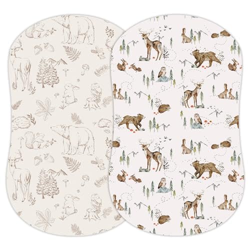 Baby Bassinet Sheets for Boy, Girl (Magic Forest) 2-Pack - Fitted Bedside Bassinet Sheets - Buttery Soft Cotton Blend for Standard Mattress Pad - Compatible with Halo BassiNest
