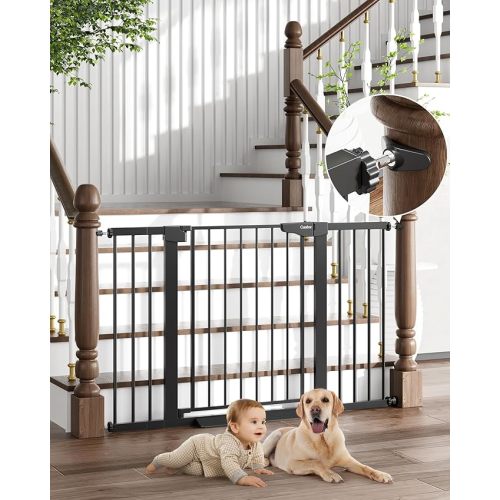Cumbor 29.7-51.5" Baby Gate Extra Wide, Safety Dog Gate for Stairs Easy Walk Thru Auto Close Pet Gates for The House, Doorways, Child Gate Includes 4 Wall Cups, Black-Mom's Choice Awards Winner - 29.7-51.5"W x 30.5"H