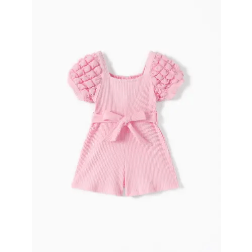 Baby Girl Puff-sleeve Solid Color Jumpsuit Only $15.99 PatPat US Mobile