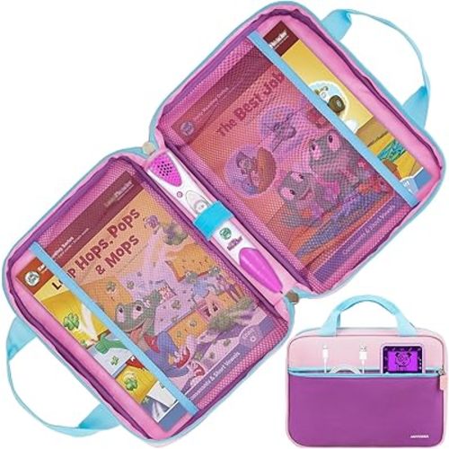 Carrying Case Compatible with Leapfrog LeapReader System Learn-to-Read 10 Book Mega Pack, Portable Storage Bag Fits for Leapfrog LeapReader Reading and Writing System,Pink
